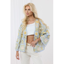 Krótki kardigan szydełkowy z motywem kwiatowym