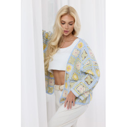 Krótki kardigan szydełkowy z motywem kwiatowym