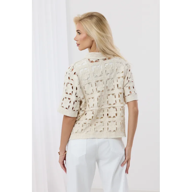 Ażurowa koszula z krótkim rękawem