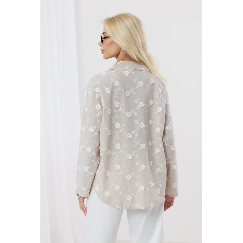 Koszula z haftem kwiatowym i kołnierzykiem