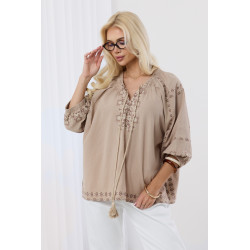 Bawełniana bluzka w stylu boho z troczkami