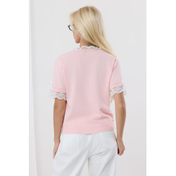 Sweter z krótkim rękawem i koronkowym wykończeniem