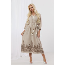 Sukienka midi w stylu boho z haftem i chwostami