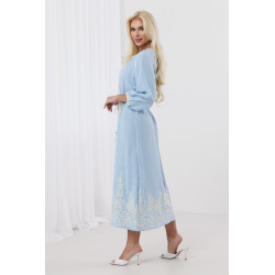 Sukienka midi w stylu boho z haftem i chwostami