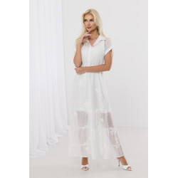 Koszulowa sukienka maxi z kwiatowym haftem