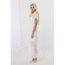 Koszulowa sukienka maxi z kwiatowym haftem