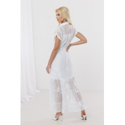 Koszulowa sukienka maxi z kwiatowym haftem