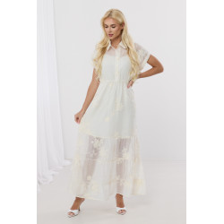 Koszulowa sukienka maxi z kwiatowym haftem
