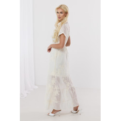 Koszulowa sukienka maxi z kwiatowym haftem