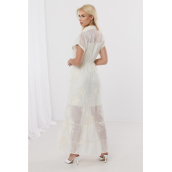 Koszulowa sukienka maxi z kwiatowym haftem