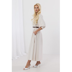 Elegancka sukienka midi z bufiastymi rękawami i paskiem