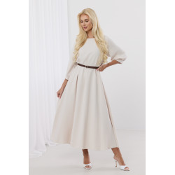 Elegancka sukienka midi z bufiastymi rękawami i paskiem