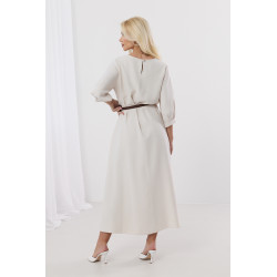 Elegancka sukienka midi z bufiastymi rękawami i paskiem