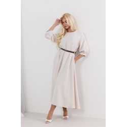 Elegancka sukienka midi z bufiastymi rękawami i paskiem