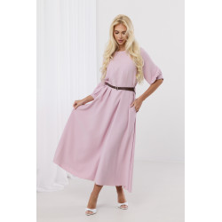 Elegancka sukienka midi z bufiastymi rękawami i paskiem