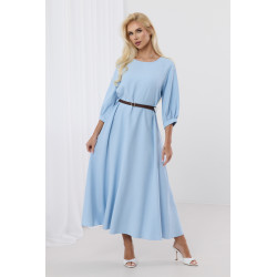 Elegancka sukienka midi z bufiastymi rękawami i paskiem