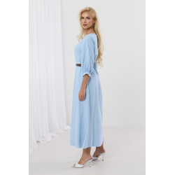 Elegancka sukienka midi z bufiastymi rękawami i paskiem