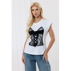 Bluzka z koronkowym gorsetem i kokardą