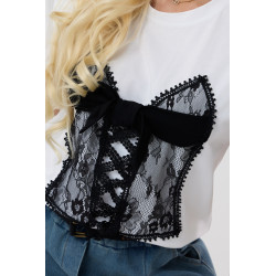 Bluzka z koronkowym gorsetem i kokardą