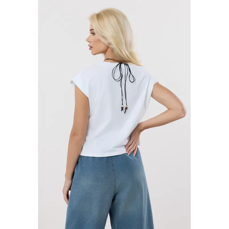 Bluzka z naszytą koronką w stylu bieliźnianym