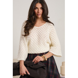 AŻUROWY SWETER O LUŹNYM KROJU