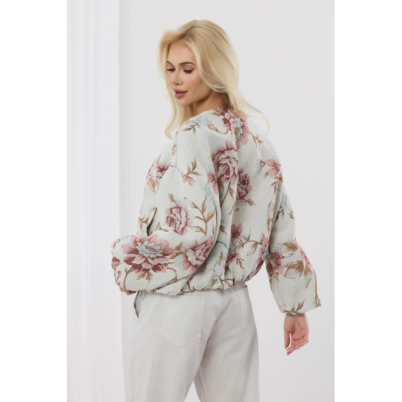 Kurtka bamberka z żakardowym wzorem w kwiaty