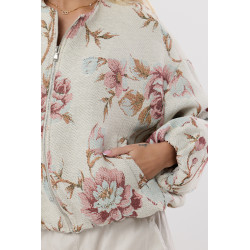 Kurtka bamberka z żakardowym wzorem w kwiaty
