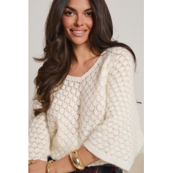 AŻUROWY SWETER O LUŹNYM KROJU