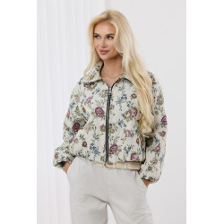 Krótka kurtka żakardowa w kwiaty