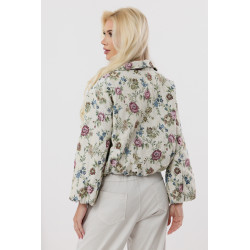 Krótka kurtka żakardowa w kwiaty