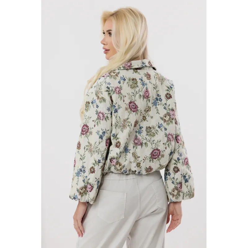 Krótka kurtka żakardowa w kwiaty