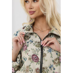 Krótka kurtka żakardowa w kwiaty