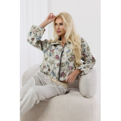 Krótka kurtka żakardowa w kwiaty