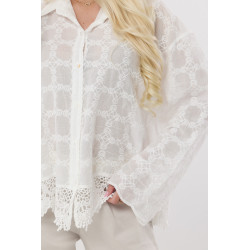 Lekka koszula z długim rękawem i koronkowym dołem