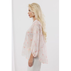 Bluzka z motywem kwiatowym i ze stójką z delikatnego materiału