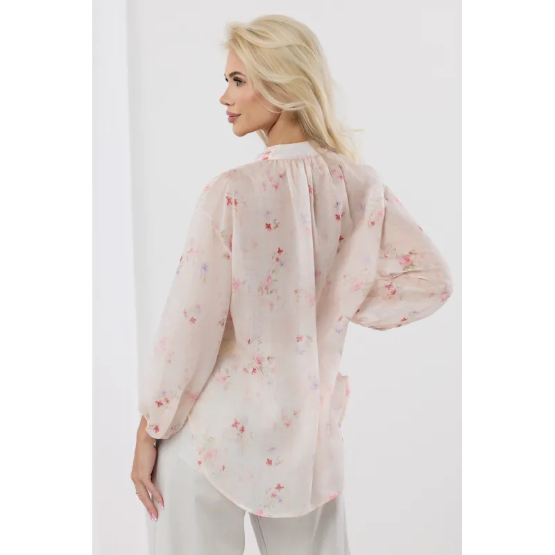 Bluzka z motywem kwiatowym i ze stójką z delikatnego materiału