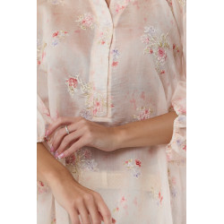 Bluzka z motywem kwiatowym i ze stójką z delikatnego materiału