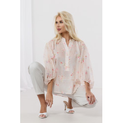 Bluzka z motywem kwiatowym i ze stójką z delikatnego materiału
