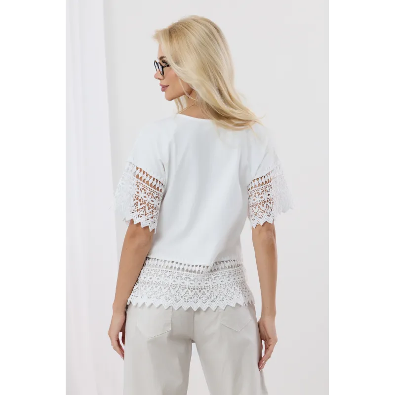 Bluzka z krótkim rękawem i wykończeniem z gipiury