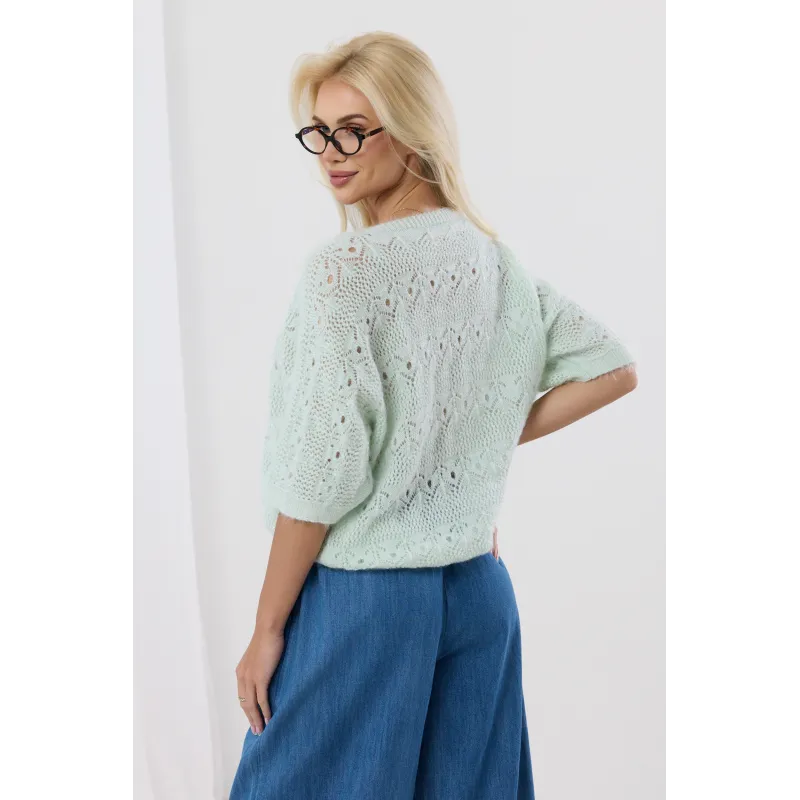 Ażurowy sweterek z rękawem 3/4