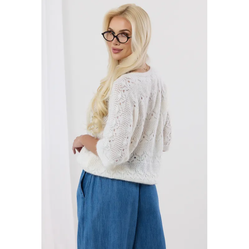Ażurowy sweterek z rękawem 3/4