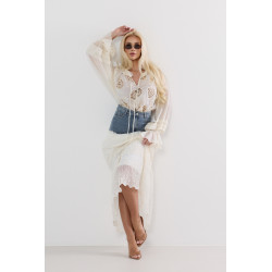 Spódnica maxi z koronkowymi falbanami i denimowym pasem