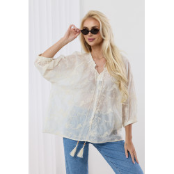 Zwiewna bluzka z haftem i troczkami