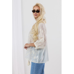 Zwiewna bluzka z haftem i troczkami