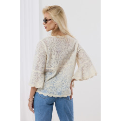 Ażurowa bluzka z koronki w kwiaty z rozszerzanymi rękawami