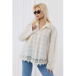 Lekka koszula z długim rękawem i koronkowym dołem