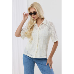 Ażurowa bluzka z krótkim rękawem o ozdobnym splocie