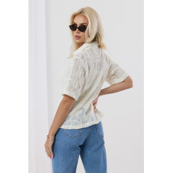 Ażurowa bluzka z krótkim rękawem o ozdobnym splocie