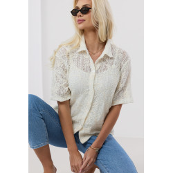 Ażurowa bluzka z krótkim rękawem o ozdobnym splocie