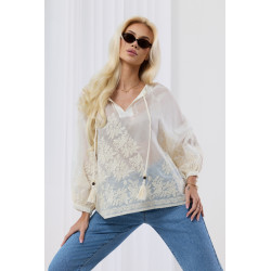 Bluzka boho z haftem i wiązaniem